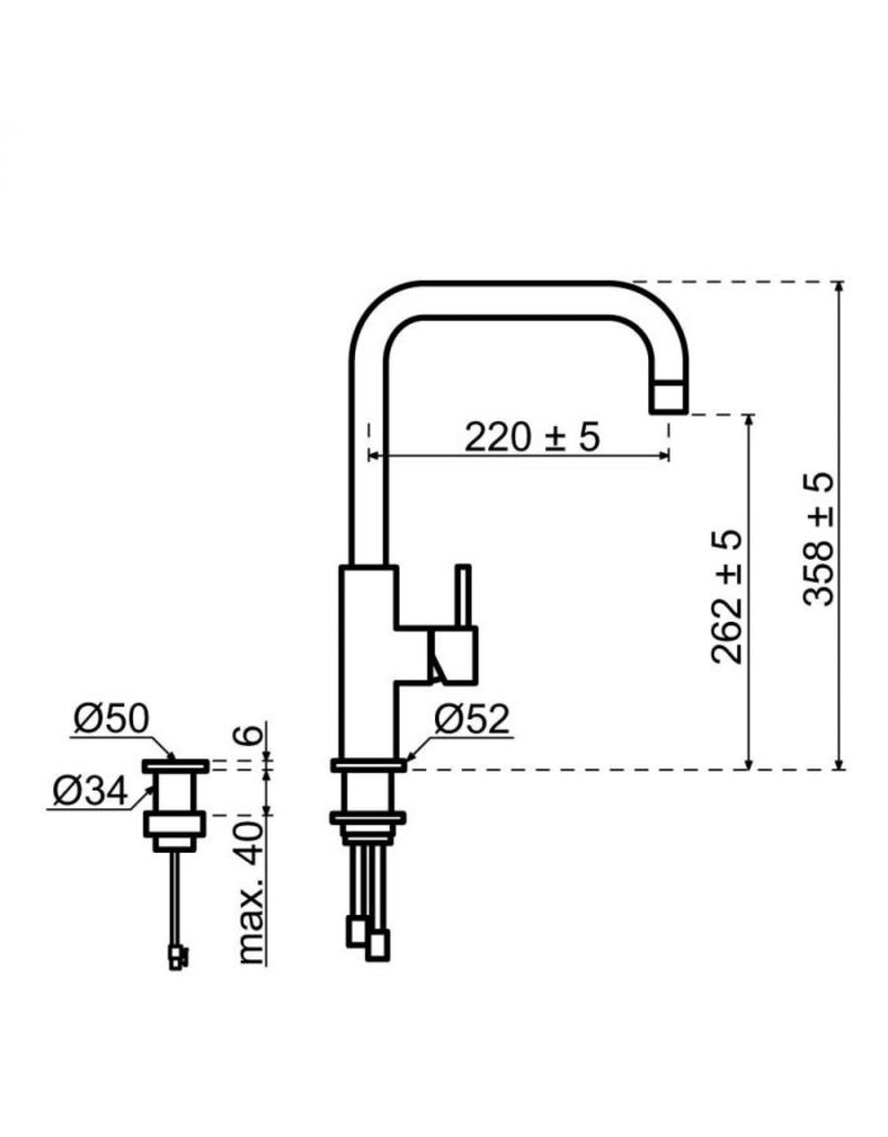 Selsiuz kranen Selsiuz Push Haaks Gold / Goud met TITANIUM Single boiler