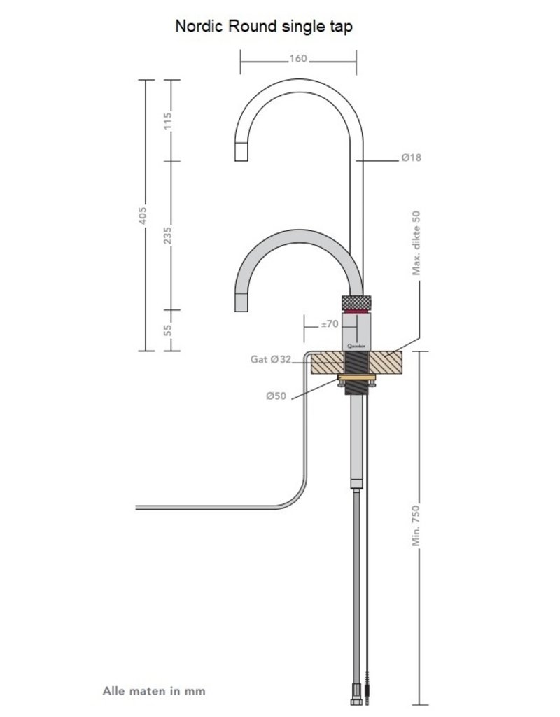 Quooker kranen Quooker CUBE met Nordic Round RVS en Combi Reservoir