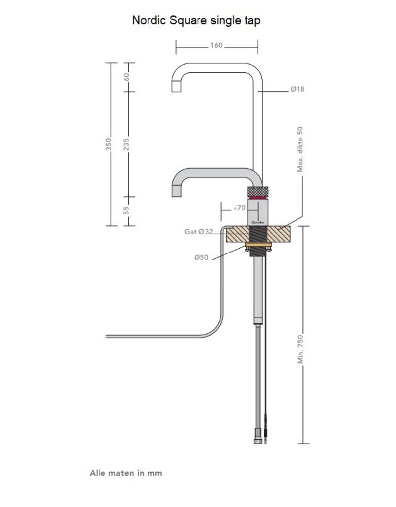 Quooker kranen Quooker Nordic Square RVS met Combi+ Reservoir