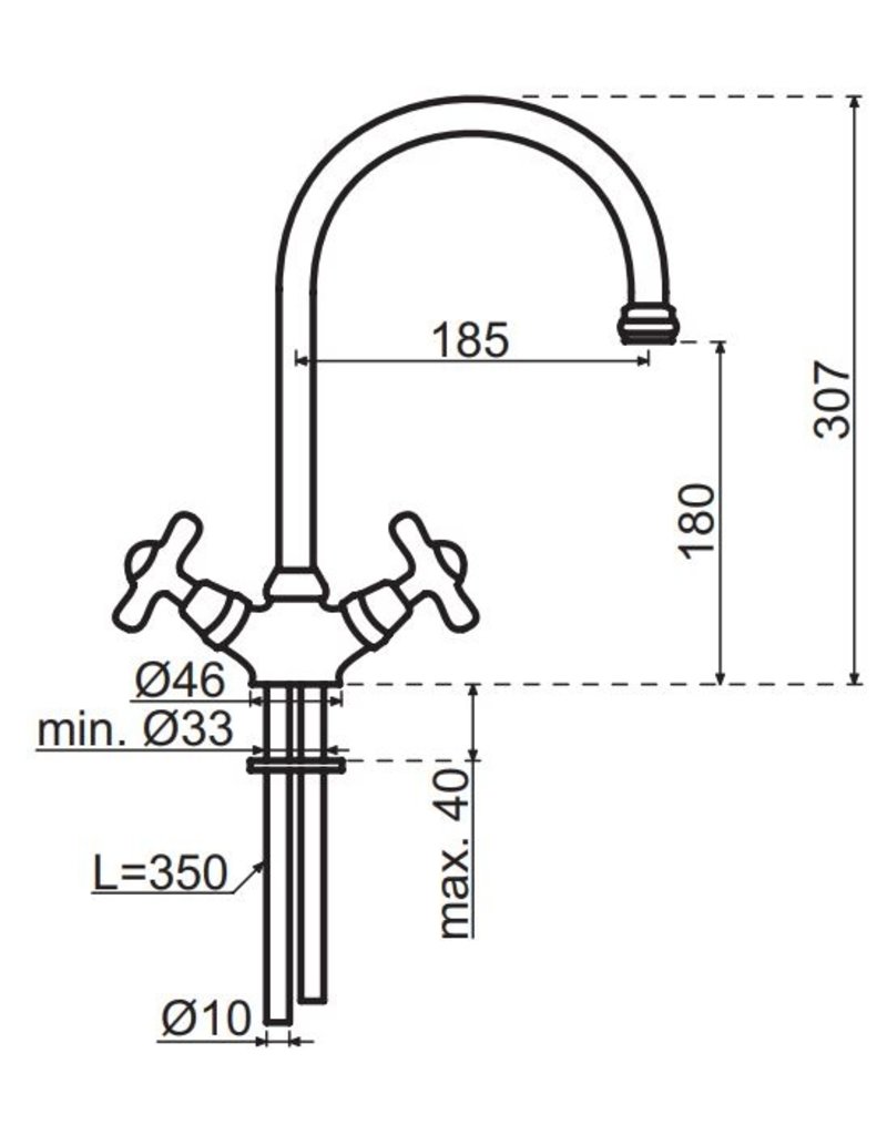 Lanesto Lanesto Old Fashion Tweegreepskeukenmengkraan Chroom