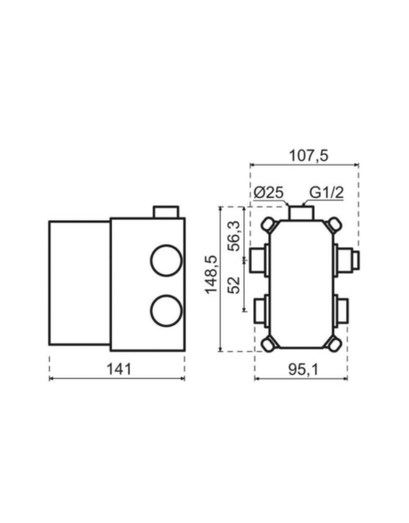 Qisani Qisani Flow thermostatische inbouwkraan 2-weg vierkant Zwart Gecoat