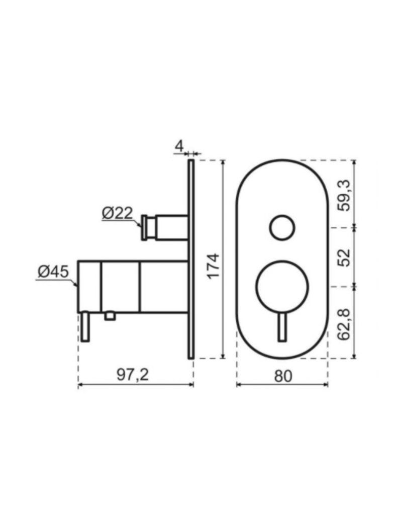 Qisani Qisani Flow thermostatische inbouwkraan 2-weg ovaal Zwart Gecoat