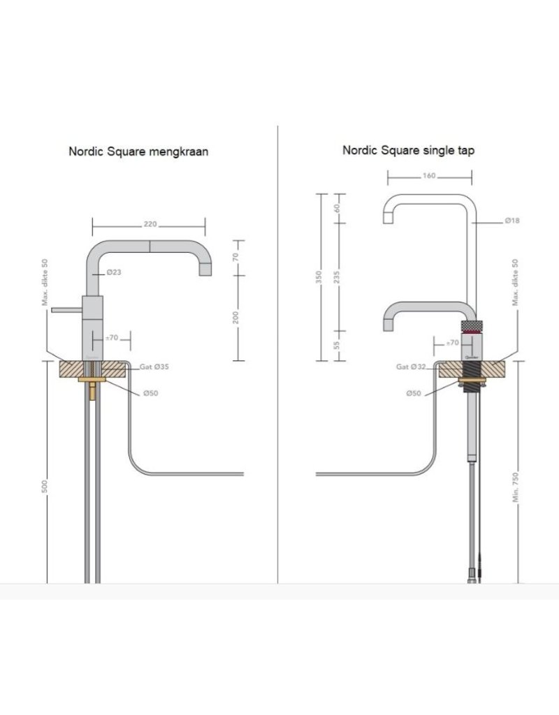 Quooker kranen Quooker Twintaps Nordic Square RVS met PRO3-VAQ reservoir