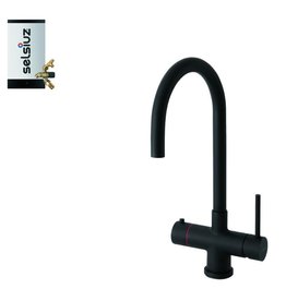 Selsiuz kranen Selsiuz Push & Turn Rond Sturdy Black Zwart 350661 met Combi Extra Boiler 3 in 1 kokend water keukenkraan