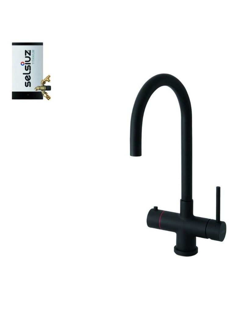 Selsiuz kranen Selsiuz Push & Turn Rond Sturdy Black Zwart 350663 met TITANIUM Combi Extra Boiler 3 in 1 kokend water keukenkraan