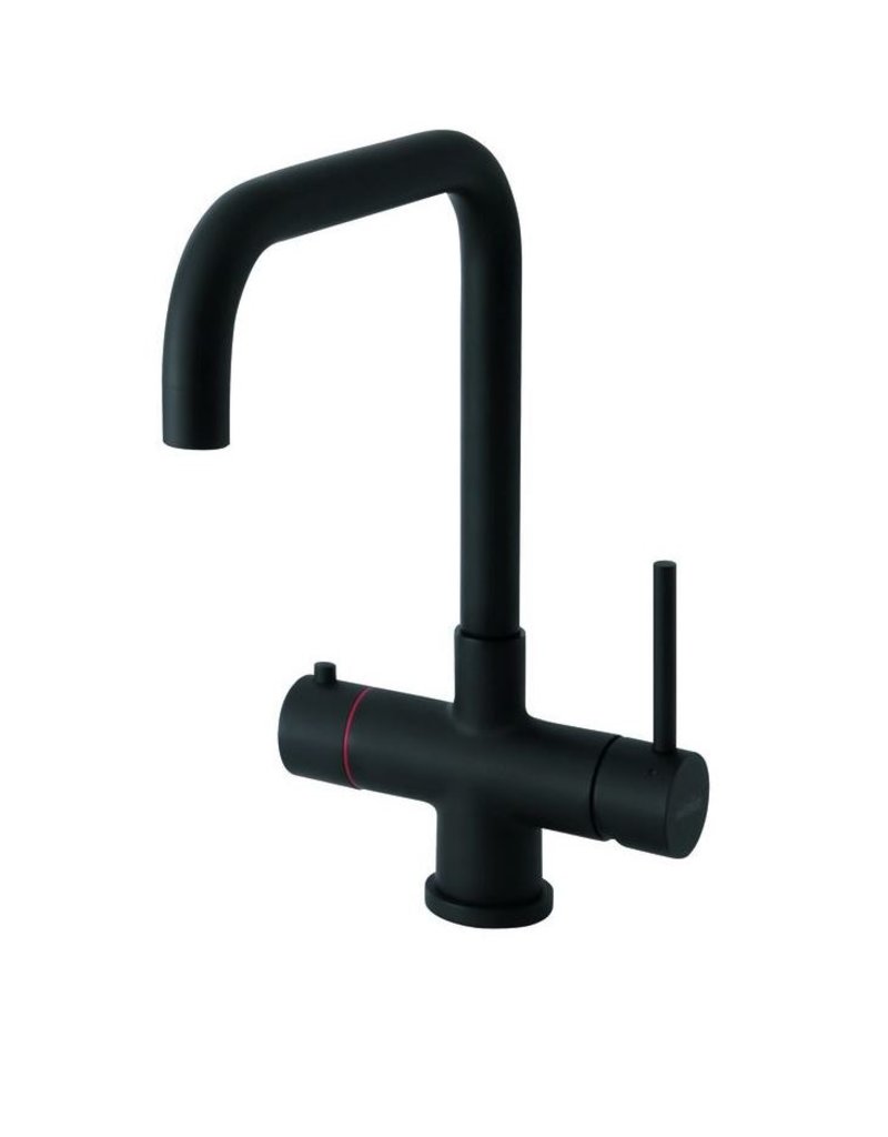 Selsiuz kranen Selsiuz Push & Turn Haaks Sturdy Black Zwart 350665 met Combi Extra Boiler 3 in 1 kokend water keukenkraan