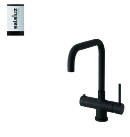 Selsiuz kranen Selsiuz Push & Turn Haaks Sturdy Black Zwart 350666 met TITANIUM Single Boiler 3 in 1 kokend water keukenkraan