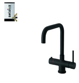 Selsiuz kranen Selsiuz Push & Turn Haaks Sturdy Black Zwart 350667 met TITANIUM Combi Extra Boiler 3 in 1 kokend water keukenkraan