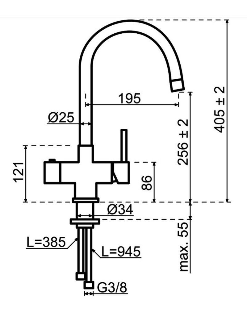 Selsiuz kranen Selsiuz Push & Turn Rond Chroom 350655 met TITANIUM Combi Extra Boiler 3 in 1 kokend water keukenkraan