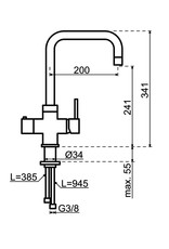 Selsiuz kranen Selsiuz Push & Turn Haaks Chroom 350657 met Combi Extra Boiler 3 in 1 kokend water keukenkraan