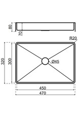 Qisani Qisani Vanity wastafel 47x32x8 RVS, incl. vaste plug 18131.02