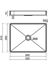 Qisani Qisani Vanity wastafel 52x41x7 RVS, incl. vaste  plug 18132.02