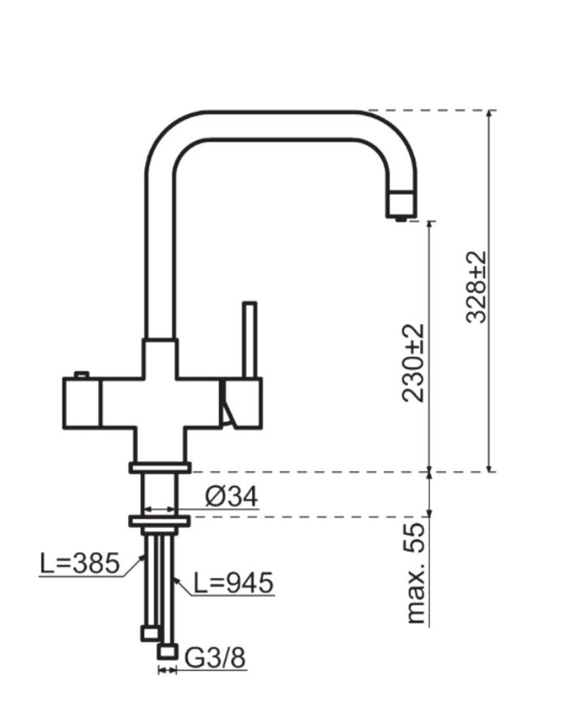 Selsiuz kranen Losse Selsiuz Haaks Zwart - Sturdy Black kokend water kraan