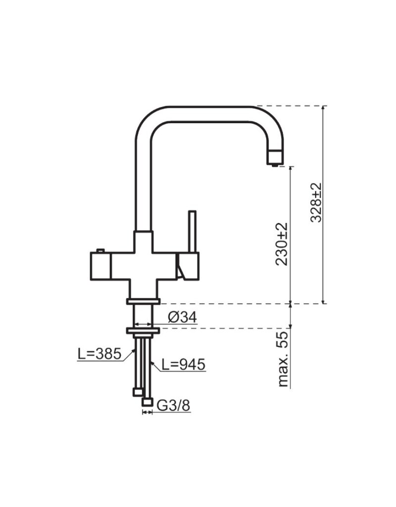 Selsiuz kranen Selsiuz Haaks RVS (Inox) 351213 kokend water kraan met Single boiler
