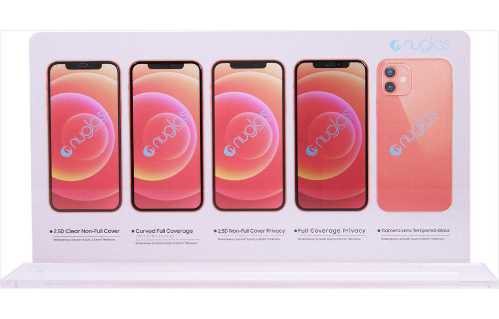Nuglas promotion display with complete screenprotector set