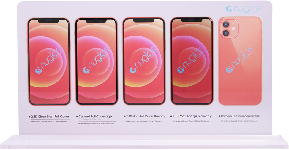 Nuglas promotion display with complete screenprotector set