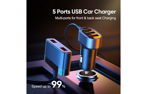 Joyroom Autolader met 5 USB poorten (3.0 Quick Charge) - Zwart