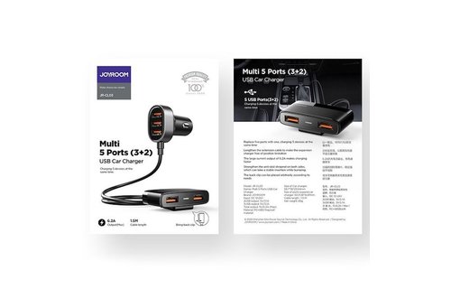 Joyroom Autolader mit 5 USB poorten (3.0 Quick Charge) - Schwarz