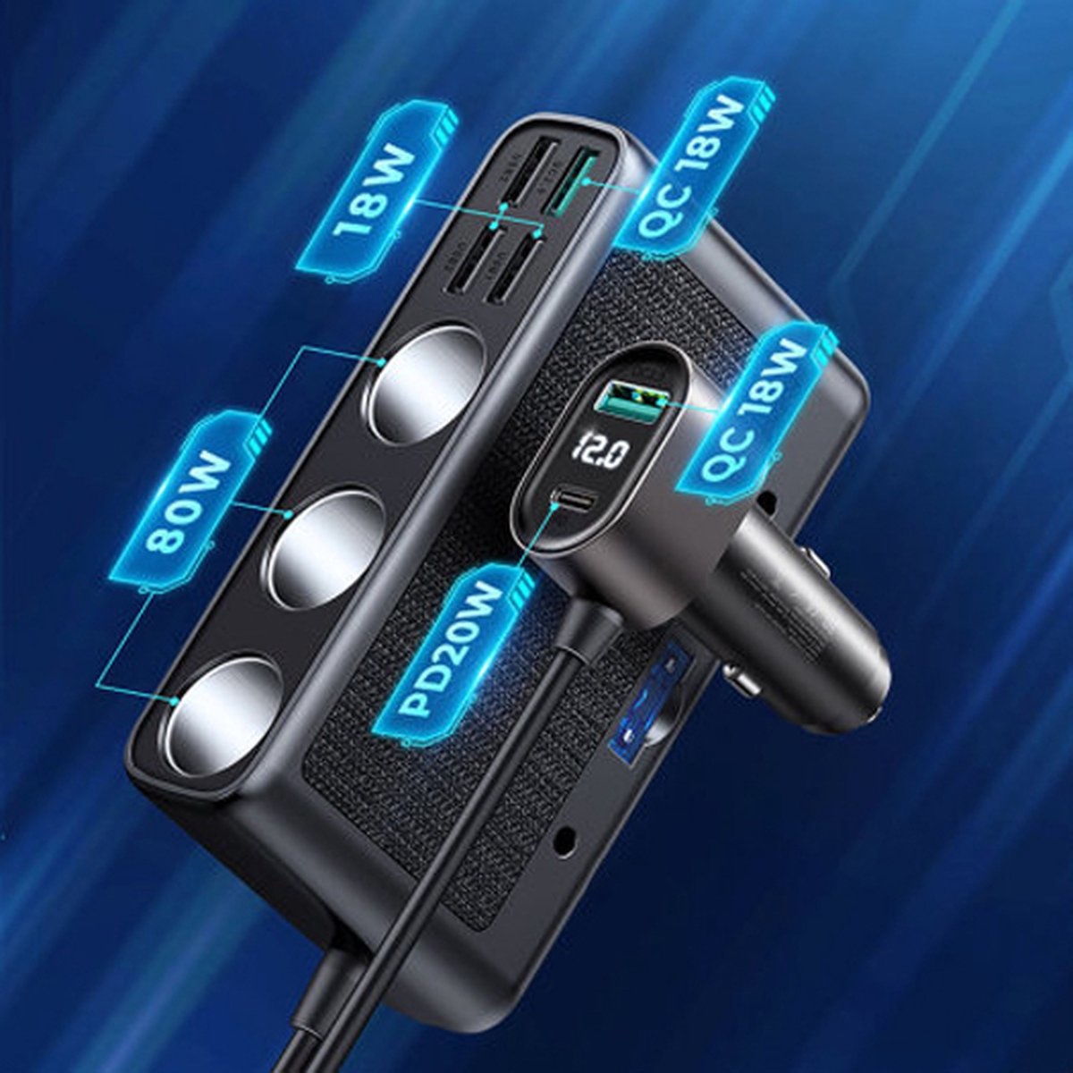 Joyroom Autolader - 9 In 1 Auto charger 154W En 1 Meter cable - Black