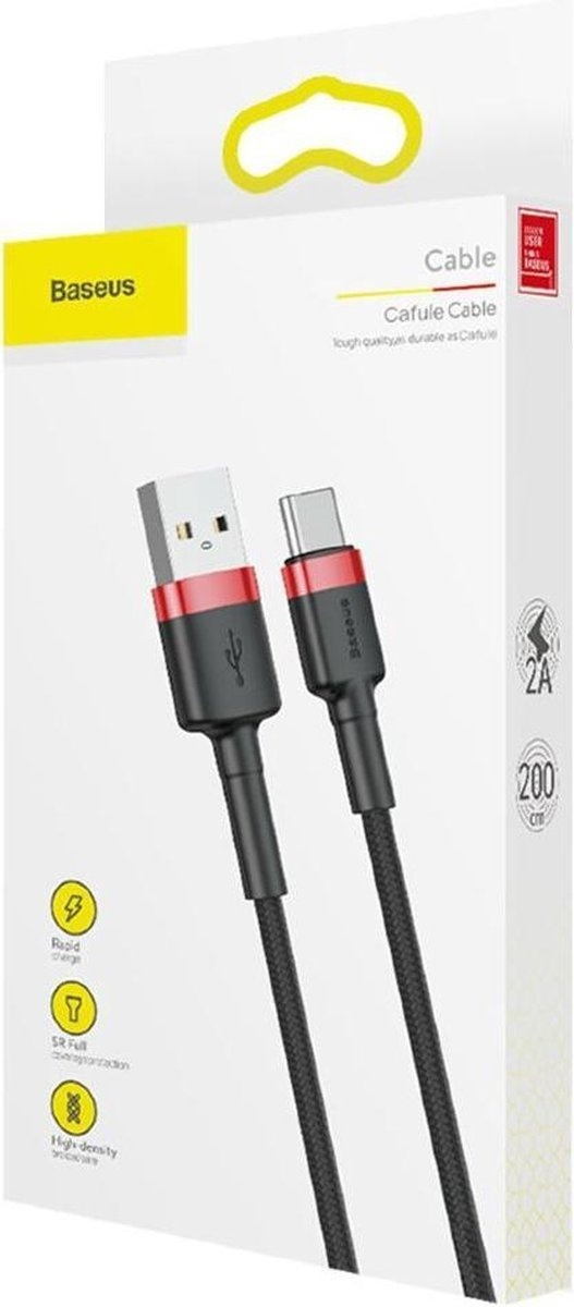 Baseus Cafule USB-kabel 2 m USB A USB C Zwart, Rood