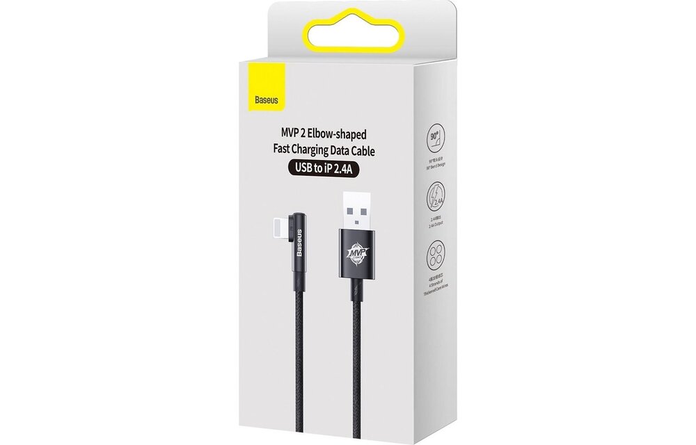 Baseus MVP 2 Haakse USB Kabel Lightning - 1M Zwart