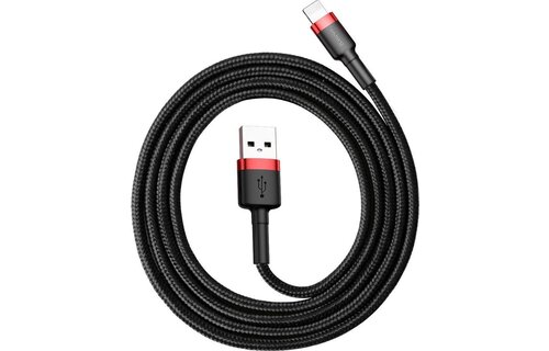 Baseus - Universele USB naar Lightning kabel - Geschikt voor o.a. Apple/iPhone en andere apparaten - 1 Meter - 2.5A - Zwart/Rood