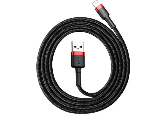 Baseus - Universele USB naar Lightning kabel - Geschikt voor o.a. Apple/iPhone en andere apparaten - 1 Meter - 2.5A - Zwart/Rood