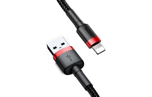Baseus - Universele USB naar Lightning kabel - Geschikt voor o.a. Apple/iPhone en andere apparaten - 1 Meter - 2.5A - Zwart/Rood