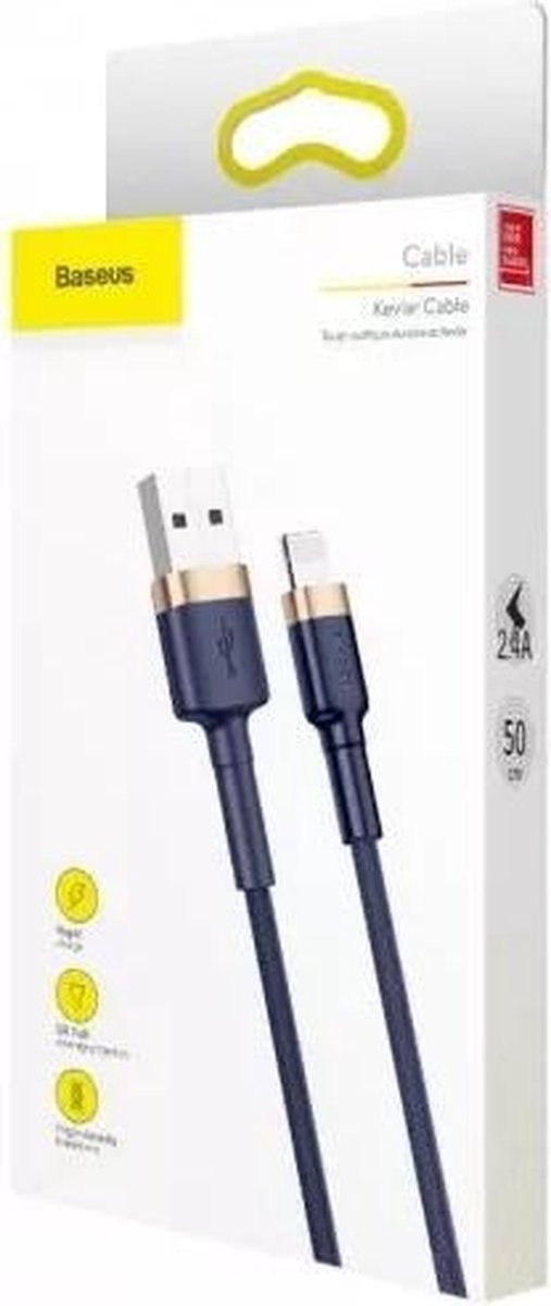 Baseus 2m Apple Lightning Naar USB iPhone Oplaad Kabel Lightning - Iphone 12 / 12 PRO / 12 PRO MAX / 11/ 11 PRO (MAX) / XS / XR/ X / iPhone 8 / 8 Plus/ iPhone SE/ 6 / 5 / 5SE - premium kwaliteit - Oplaadkabel - (Goud+Donkerblauw) CALKLF-CV3