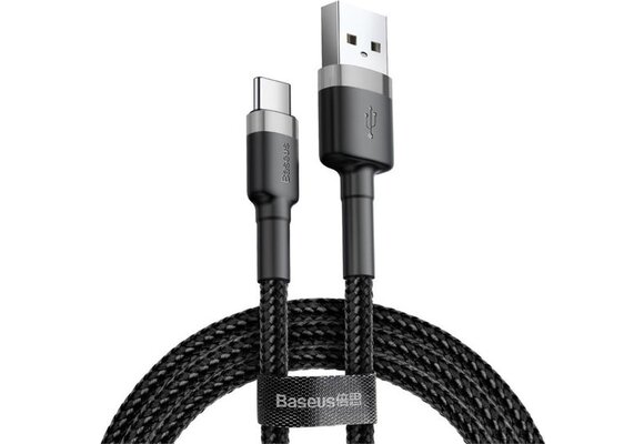 Baseus Gevlochten USB Type C Kabel 2 Meter 2A Zwart Grijs