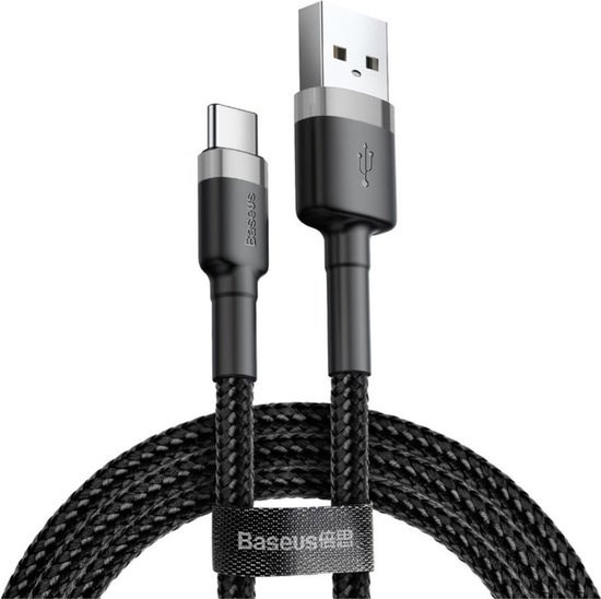 Baseus Gevlochten USB Type C Kabel 2 Meter 2A Zwart Grijs