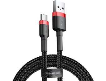 Baseus Geweven Nylon USB naar USB-C Fast Charge Kabel 0.5M Grijs
