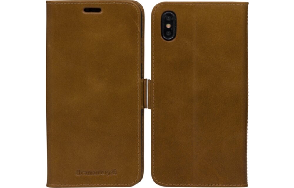iPhone Xs Max Bookcase hoesje - dbramante1928 - Effen Cognac - Leer