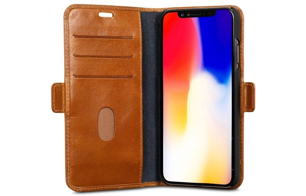 iPhone Xs Max Bookcase hoesje - dbramante1928 - Effen Cognac - Leer