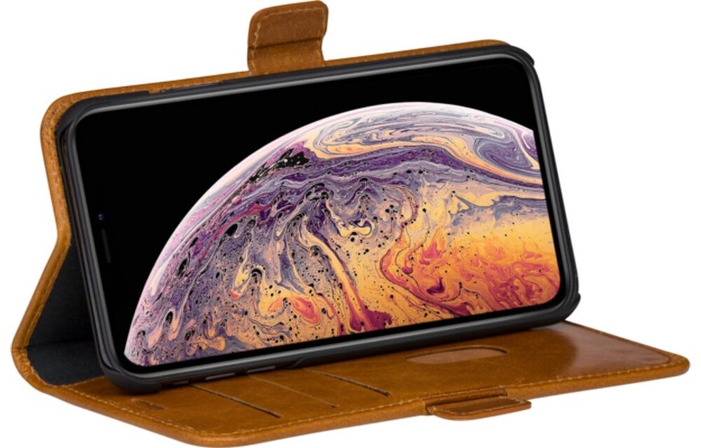 iPhone Xs Max Bookcase hoesje - dbramante1928 - Effen Cognac - Leer
