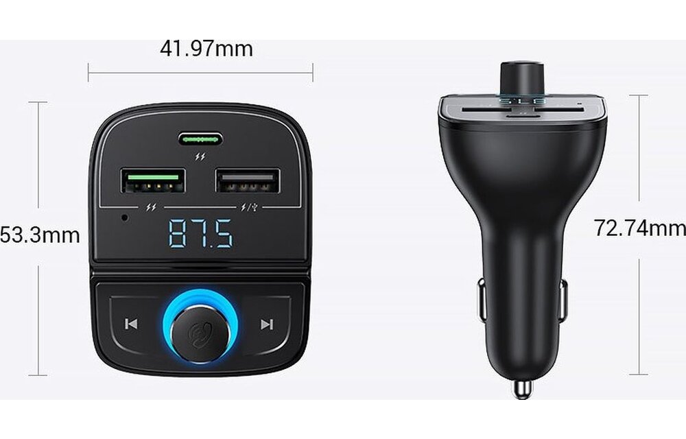 Ugreen – Bluetooth 5.0 Musik-FM-Transmitter und 1 x USB-C und 2 x USB-A Doppel-USB-Port-Autoladegerat – Schwarz
