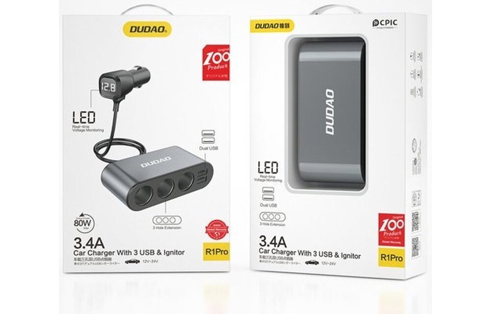 DUDAO Car Charger 2x USB / 3x Cigarette Lighter Splitter - Black