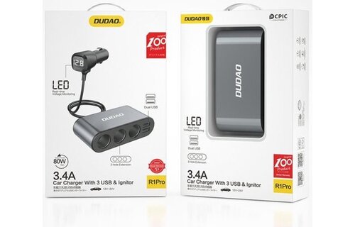 DUDAO Autoladegerat 2x USB / 3x Zigarettenanzunder-Splitter - Schwarz