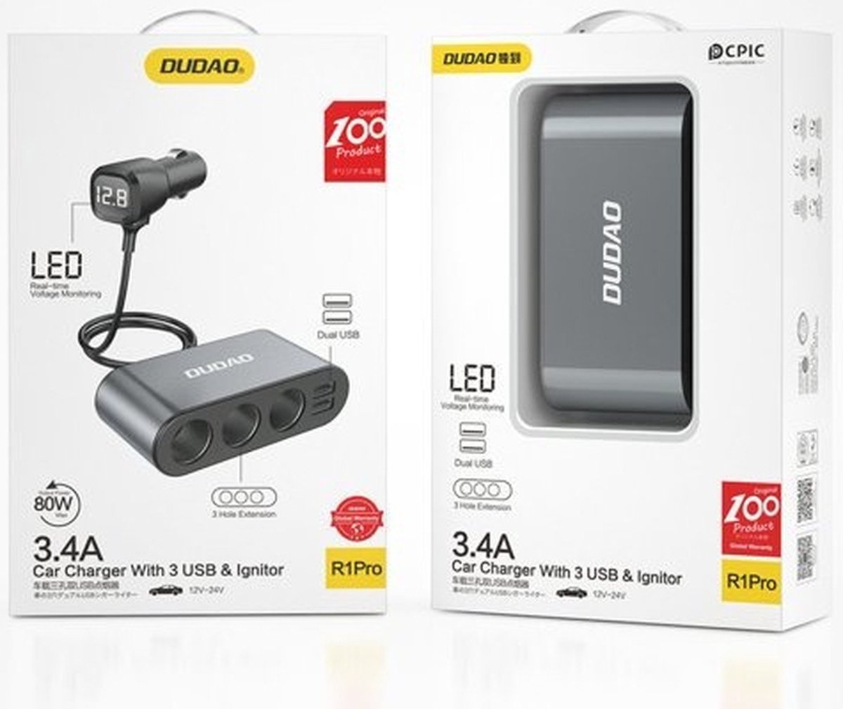 DUDAO Autoladegerat 2x USB / 3x Zigarettenanzunder-Splitter - Schwarz