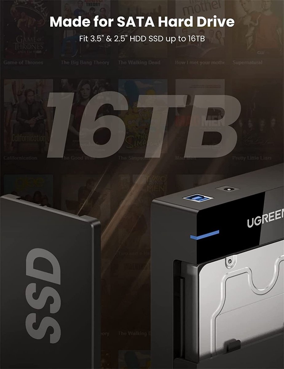 Ugreen - USB 3.0 Harde Schijf Behuizing 3.5 inch - SATA I/II/III - Ondersteuning UASP - Schroefloos Design
