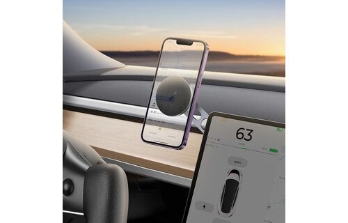 Baseus T-Space Foldable Magnetic Phone Holder for Tesla Cars - Compatible with MagSafe - Adjustable - Silver