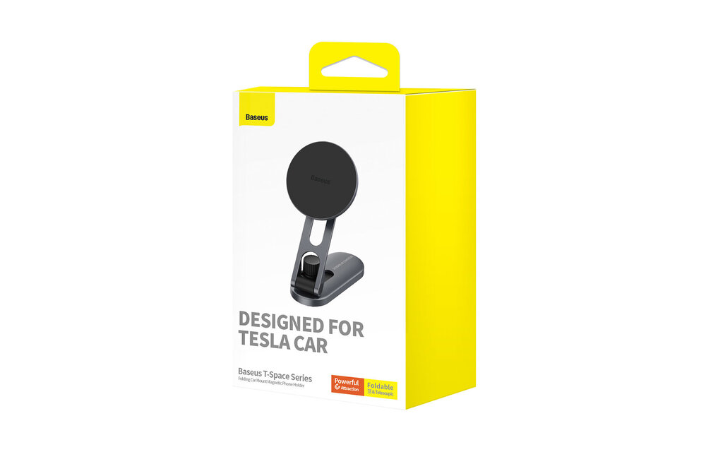 Baseus T-Space Foldable Magnetic Phone Holder for Tesla Cars - Compatible with MagSafe - Adjustable - Silver