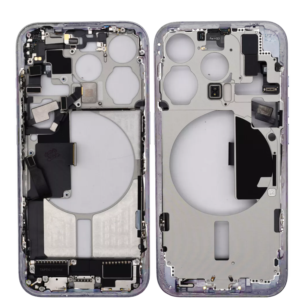 Pulled Mid frame Voll vormontiert - White Titanium fur iPhone 15 Pro Pulled