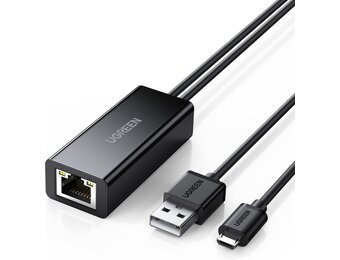 UGREEN USB Ethernet Adapter Micro USB to RJ45 LAN Network Adapter for Chromecast and TV Stick with USB 2.0 Cable for Power Supply.