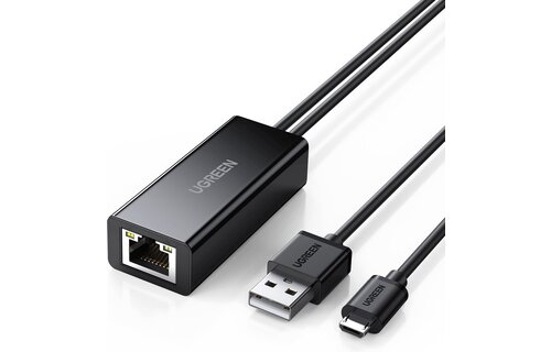 UGREEN USB Ethernet Adapter Micro-USB zu RJ45 LAN-Netzwerkadapter für Chromecast und TV Stick mit USB 2.0-Kabel zur Stromversorgung.