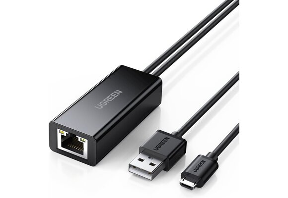 UGREEN USB Ethernet Adapter Micro-USB zu RJ45 LAN-Netzwerkadapter für Chromecast und TV Stick mit USB 2.0-Kabel zur Stromversorgung.