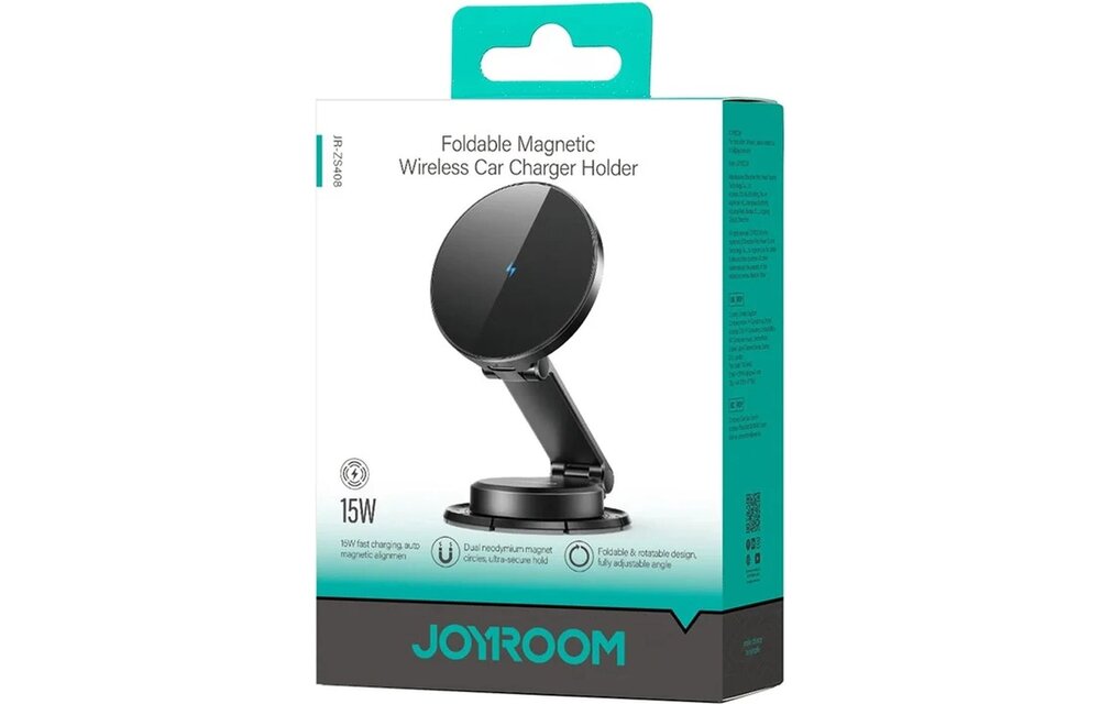 Joyroom - Autohalterung geeignet für Telefon mit Magnet - 360° drehbar - Mit Magnet für Armaturenbrett und Windschutzscheibe - 15W - Schwarz