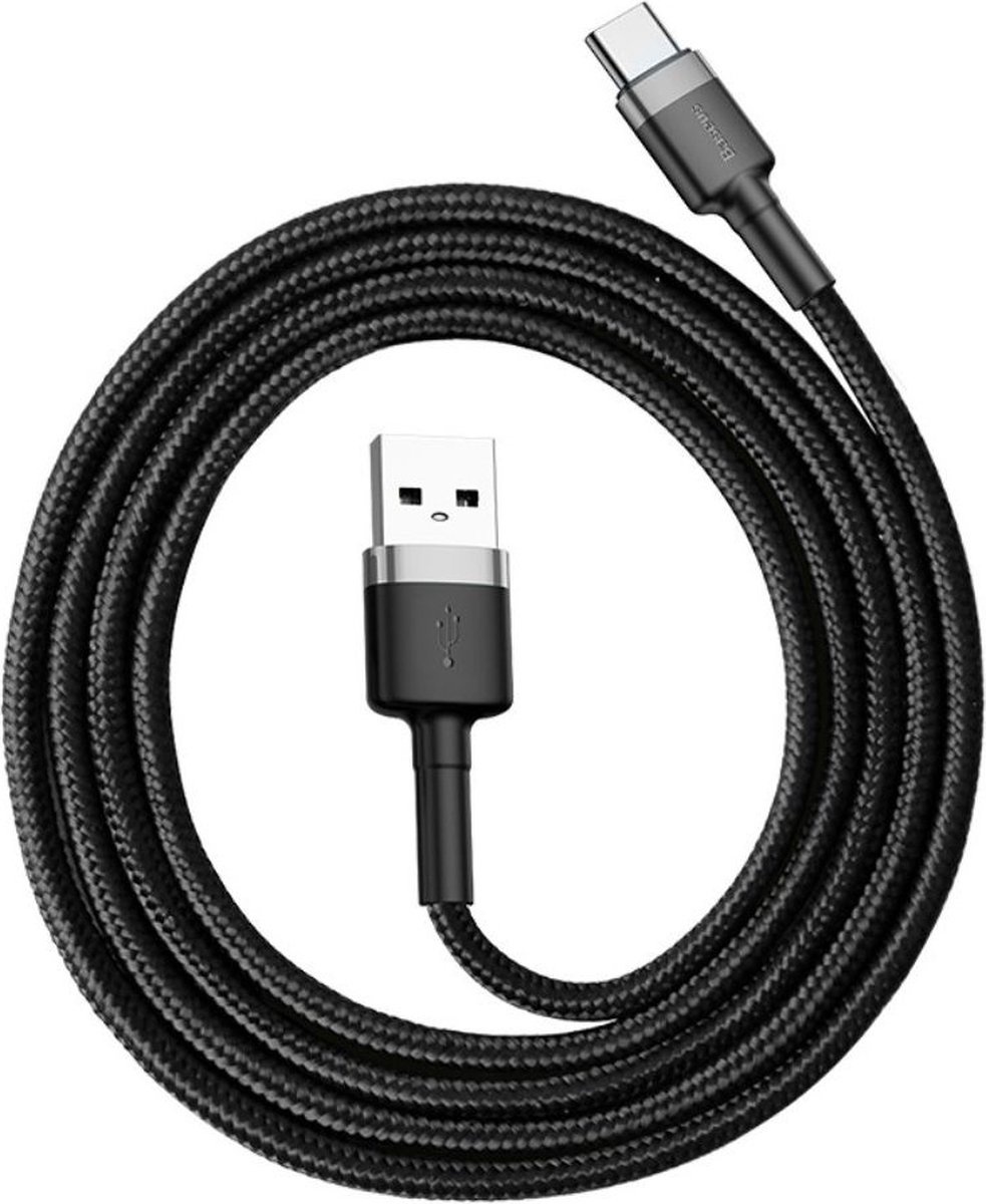 Baseus USB-C Fast Charge Kabel Gevlochten 1 Meter 3A Zwart Grijs