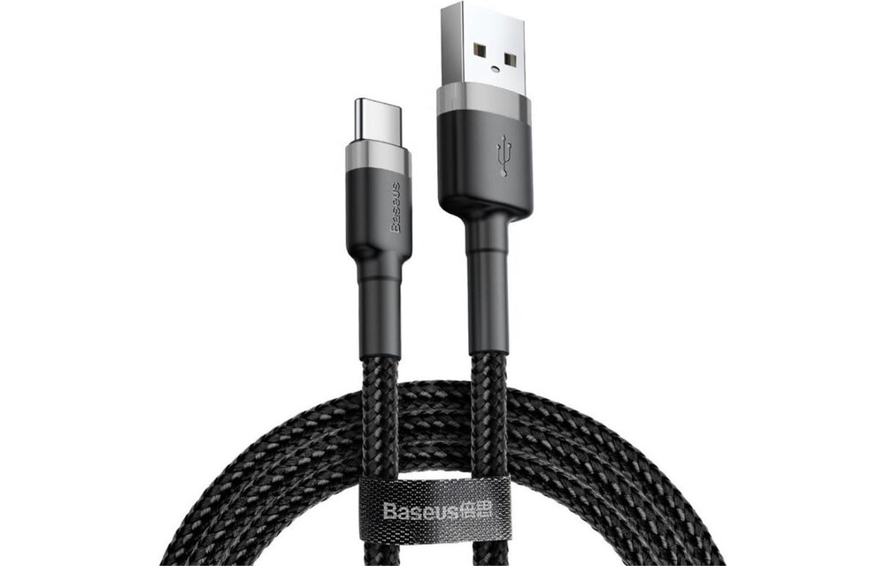 Baseus USB-C Schnellladekabel Geflochten 1 Meter 3A Schwarz Grau