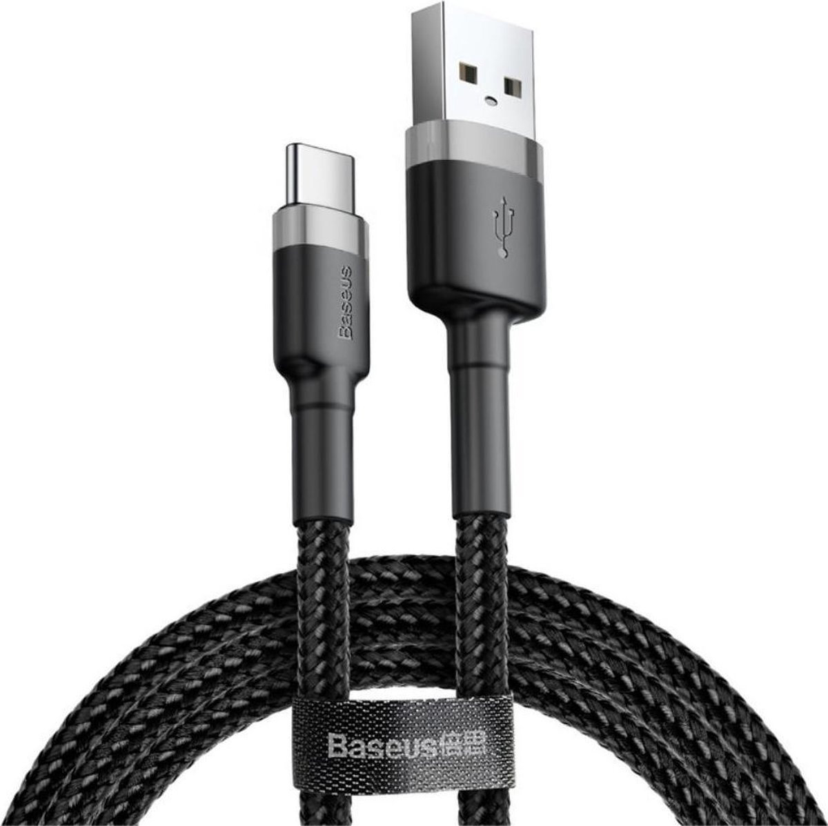Baseus USB-C Fast Charge Kabel Gevlochten 1 Meter 3A Zwart Grijs